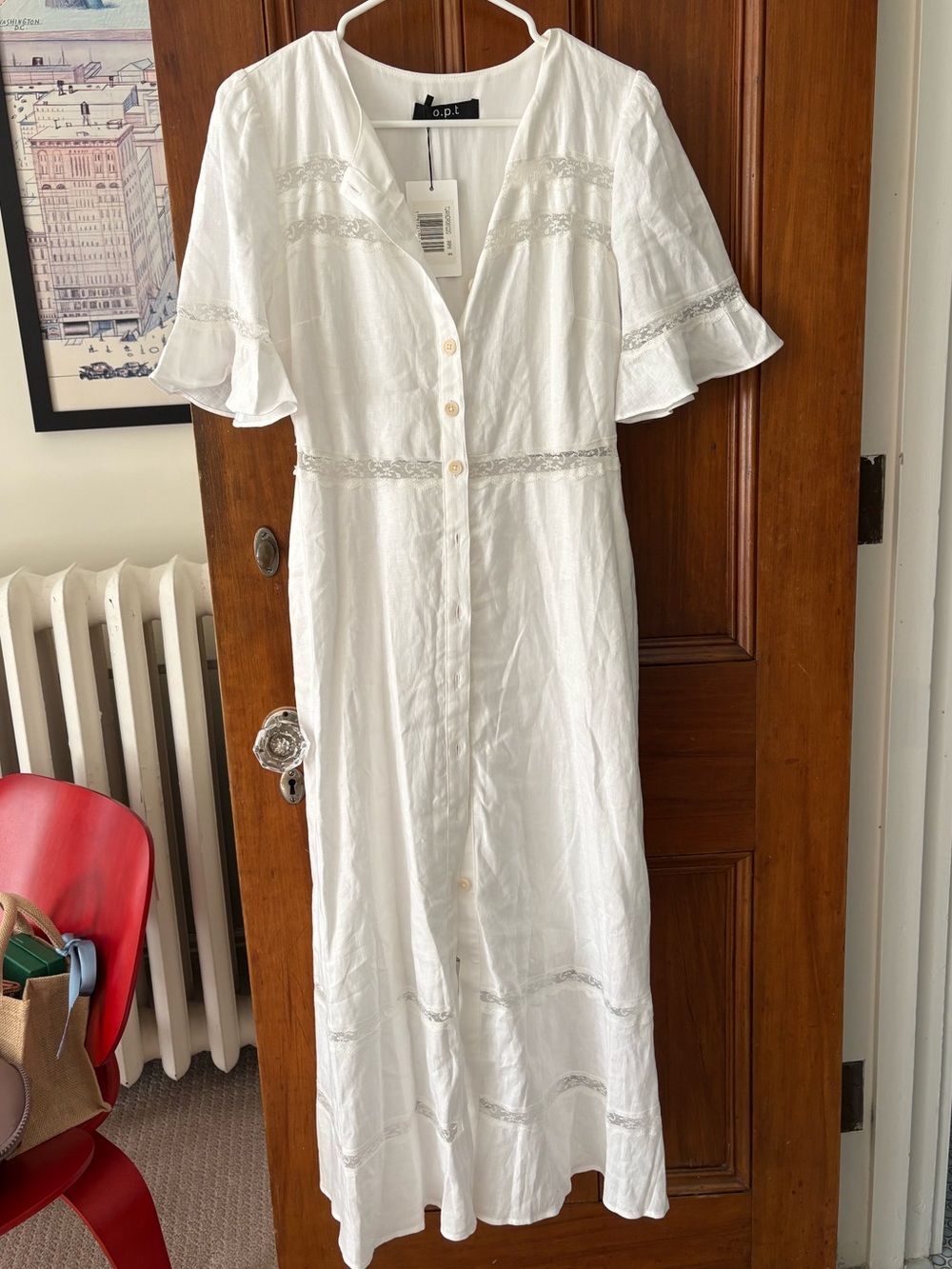 Few Moda, White Button-Front Maxi Dress with Lace Insets, Size 6, New With Tags